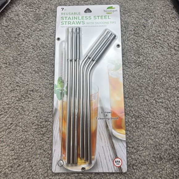 Brite Concepts - Biosmart Other - Biosmart Reusable Stainless Steel Straws w/ Silicone Tips 6 Straws & Brush NEW